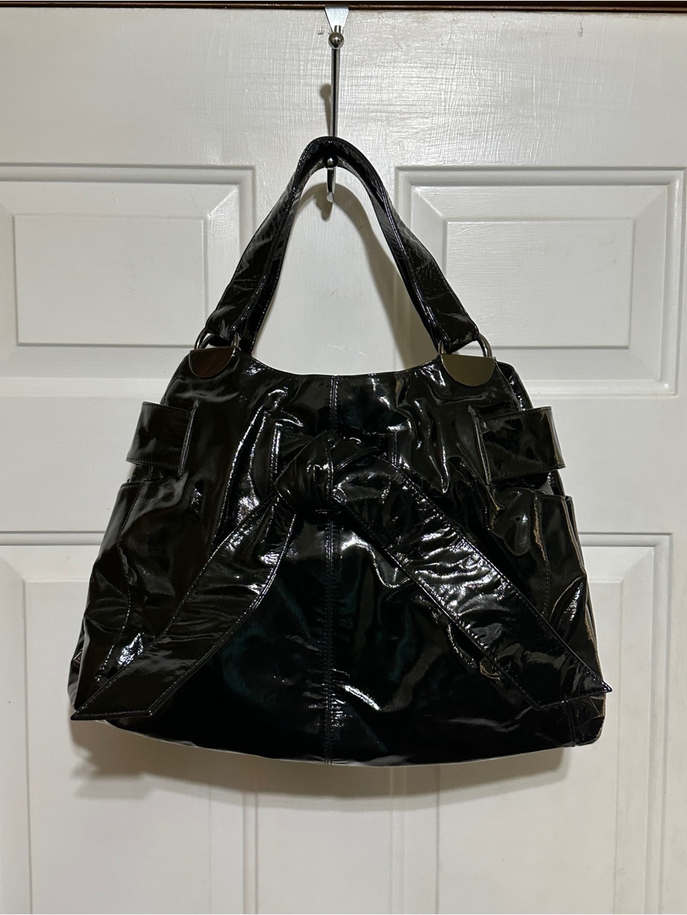 KOOBA Black Patent Leather Elisha Bow Hobo Satchel Bag EUC. DUST BAG